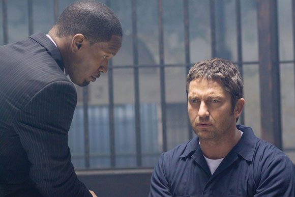 (Left to right.) Jamie Foxx and Gerard Butler star in Overture Films' LAW ABIDING CITIZEN.  Photo: John Baer 